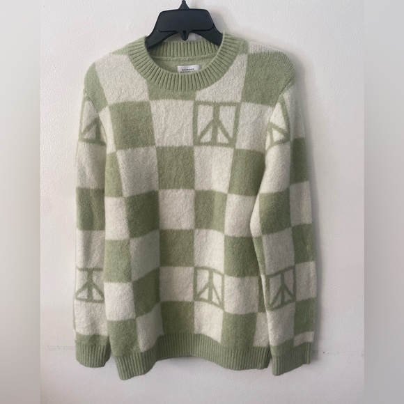 Saturdays NYC Kang Peace Mohair Sweater Green & Ivory Pullovers Sz XS